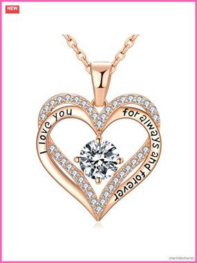 18K Rose Gold Plated Heart Pendant Necklace 5A Cubic Zirconia Birthstone Gift